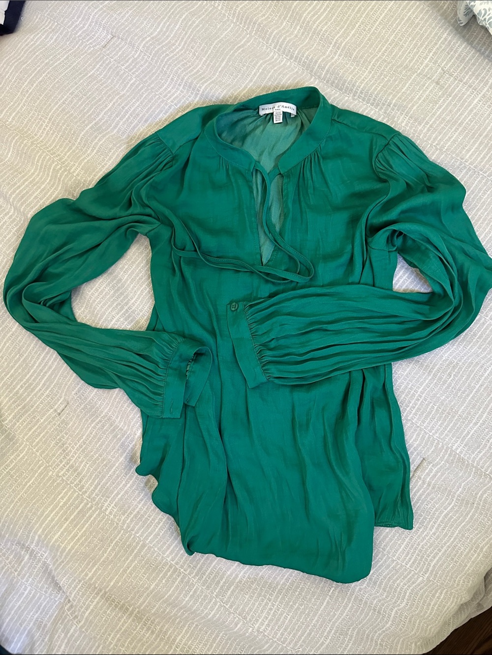 Green Tie-Neck Silk Blouse